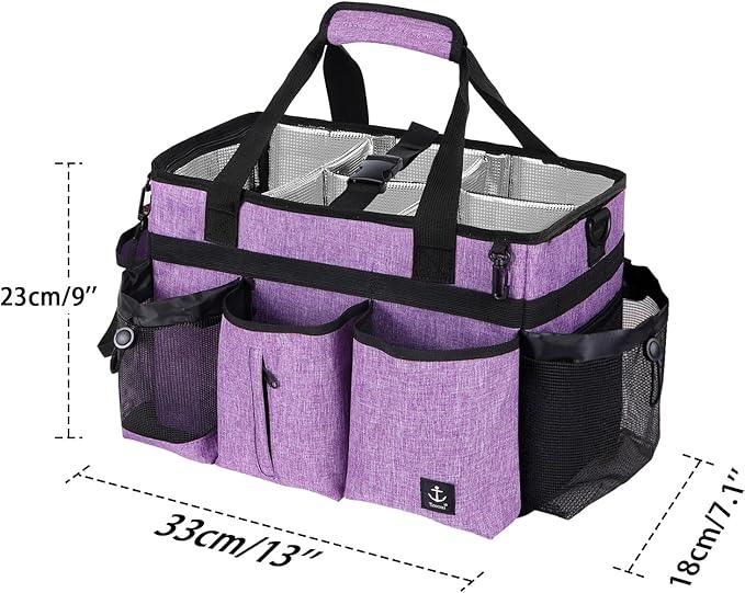Large Cleaning Caddy Bag Built-in Sturdy Support Board, Cleaning Organizer with Detachable Divider, Cleaning Supply Tote with Adjustable Shoulder Strap&Waist Belt for Cleaners & Housekeeper - NeatNest