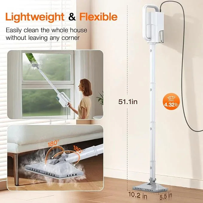 ScrubWiz 10-in-1 Steam Cleaner, Steam Mop & Handheld Steam Cleaner, 350ml Water Tank, 10s Fast Heating, 2 Steam Modes, Portable Steamer for Kitchen, Floor, Tiles, Home, BBQ Grill, Ergonomic Handle - NeatNest