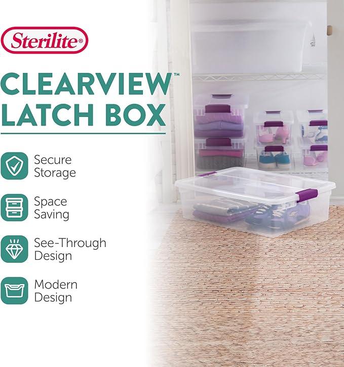 Sterilite 12-Pack 32 Quart ClearView Latch Box, Stackable Organizer Bins with Latching Lids - Clear Plastic Organization Containers for Closet, Bedroom, Shelving Units and Everyday Home Storage - NeatNest