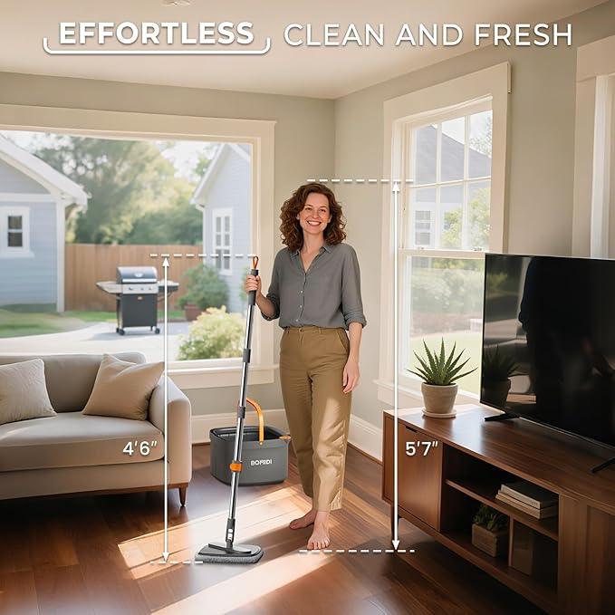 Mop and Bucket Set, Spin Mop with Separate Dirty Water System, Deep-Cleaning Mops for Floors, Versatile Mops for Walls - NeatNest