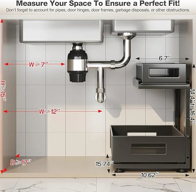 2 Pack Under Sink Organizer with Next-Gen Ball-Bearing Slides,2-Tier Pull Out Cabinet Storage,Height Adjustable Drawer Shelf for Bathroom,Kitchen,Laundry,Cabinet,Pantry(Patent Pending) - NeatNest
