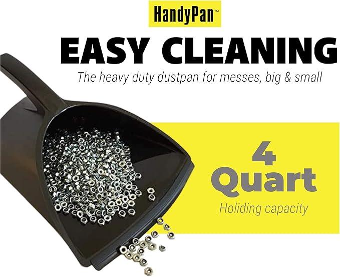 HandyPan Heavy Duty Dustpan, Black - Large Dust Pan Made in the USA with Tight Seal Lip to Keep Dust, Dirt, Debris In-Great for Home, Shop, Garage, Use-Stackable, Standing Dustpan for Wet or Dry Tasks - NeatNest