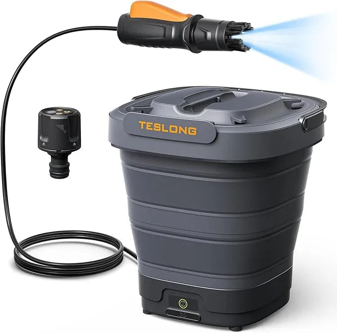 Teslong Portable Electric Pressure Washer with 12L Tank, Foldable Design, 4-in-1 Nozzle, Type-C Charging, 10L Water Storage Bag, Cordless Power Washer for Outdoor Camping, Gardening, and Pet Grooming - NeatNest