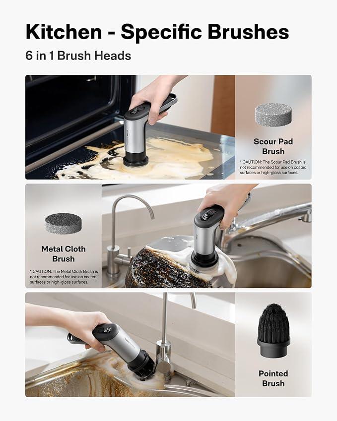 HOTO Grip™ Cordless Electric Spin Scrubber, IPX7 Waterproof, Lightweight at 0.65 lb with 6 Brush Heads, Powerful Cleaning Scrubber, for Bathroom, Kitchen, Tile, Shower - NeatNest