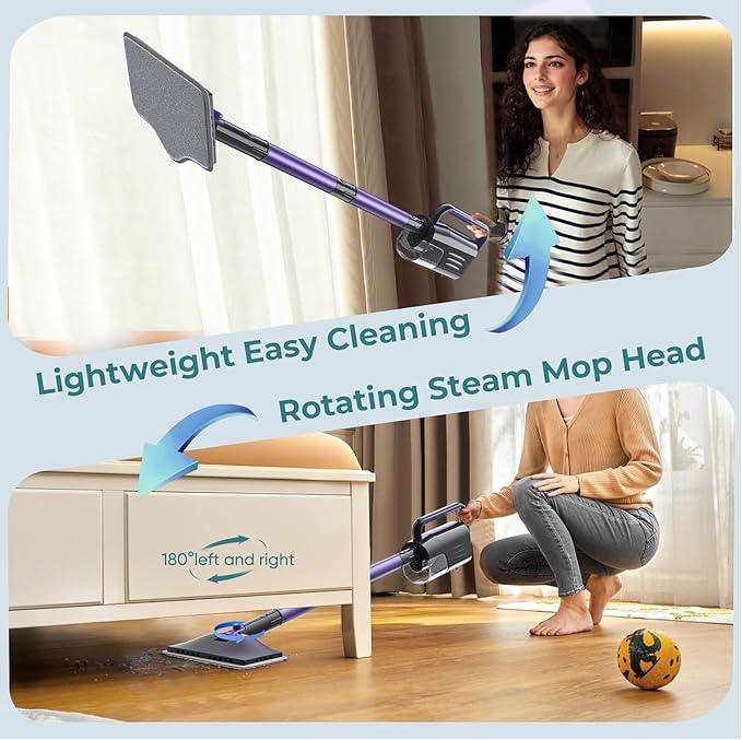 Steam Mop, Steam Cleaner with 400ML Water Tank, 2 Washable Pads, 23FT Power Cable floor steamer, Detachable Steam Mops for sealed Hard Floors, Marble, Stone, Hardwood (Purple) - NeatNest