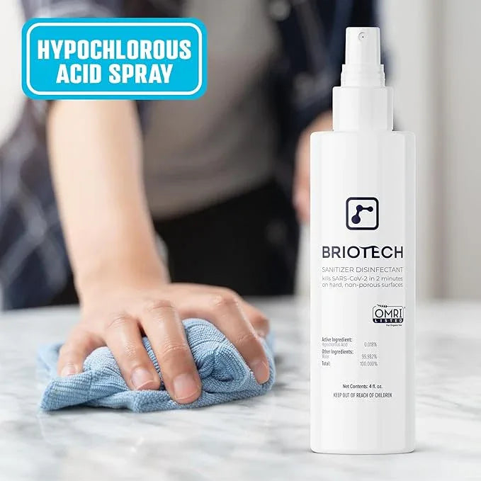 BRIOTECH Sanitizer Disinfectant Hypochlorous Spray, Kill 99.99% of Viruses & Bacteria, Control Mold, Eliminate Odor, Gentle for Nursery & Play Rooms, Food Contact Surface Sanitizer, 4 fl oz (2 Pack) - NeatNest