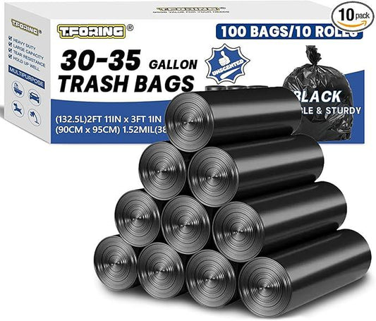 30-35 Gallon Trash Bags Heavy Duty 1.5 Mil - 35" x 37" 100 Count Large Black Garbage Bags 30+ Gallon Strong Plastic Trash Can Liners for Home Kitchen Commercial Lawn and Leaf - NeatNest