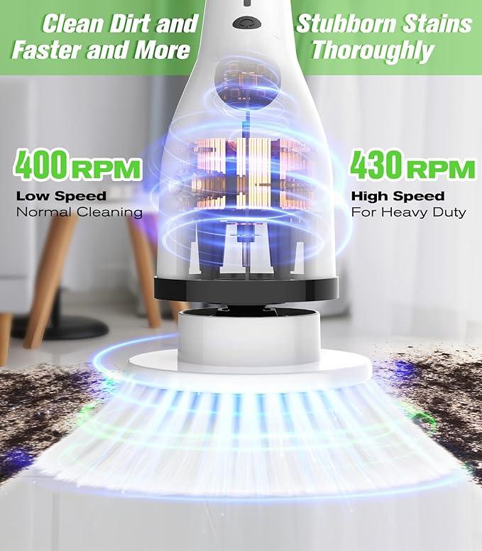 Electric Spin Scrubber for Cleaning, Cordless IPX5 Waterproof Bathroom Shower Scrubber Brushes with 9 Head, 1.5H Power Dual Speed Cleaner with Extendable Handles for Bathtub Floor Kitchen Wall - NeatNest