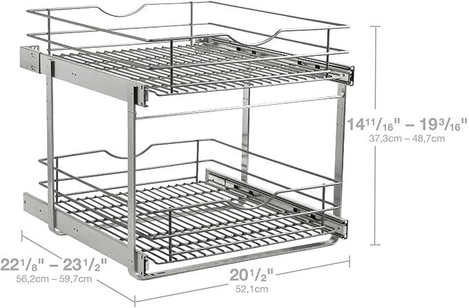 2 Tier Pull Out Cabinet Organizer,(20½"W x 22" D) Soft Close Slide Out Drawer For Kitchen Base Cabinet, Individual Pull Out Shelf, Roll Out Pantry Organization, 22 Inch Deep - NeatNest