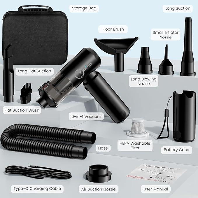 Cordless Car Vacuum Cleaner with Removable Battery as 35W Power Bank, 6-in-1 Handheld Vacuum Blower Set,18000PA Mini Vacuum Cleaner 6000mAH with Brushless Motor for Car Home Pet Cleaning - NeatNest
