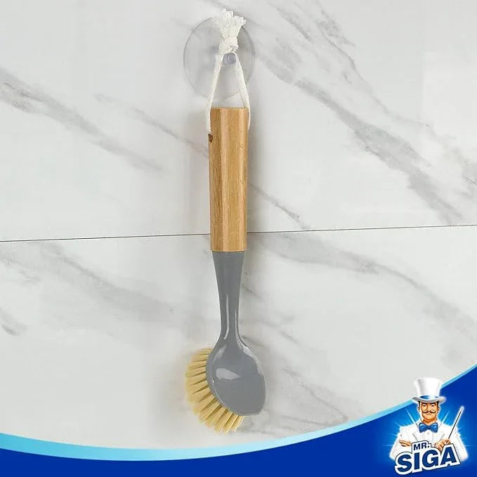 MR.SIGA Dish Brush with Bamboo Handle Built-in Scraper, Scrub Brush for Pans, Pots, Kitchen Sink Cleaning, Pack of 2 - NeatNest