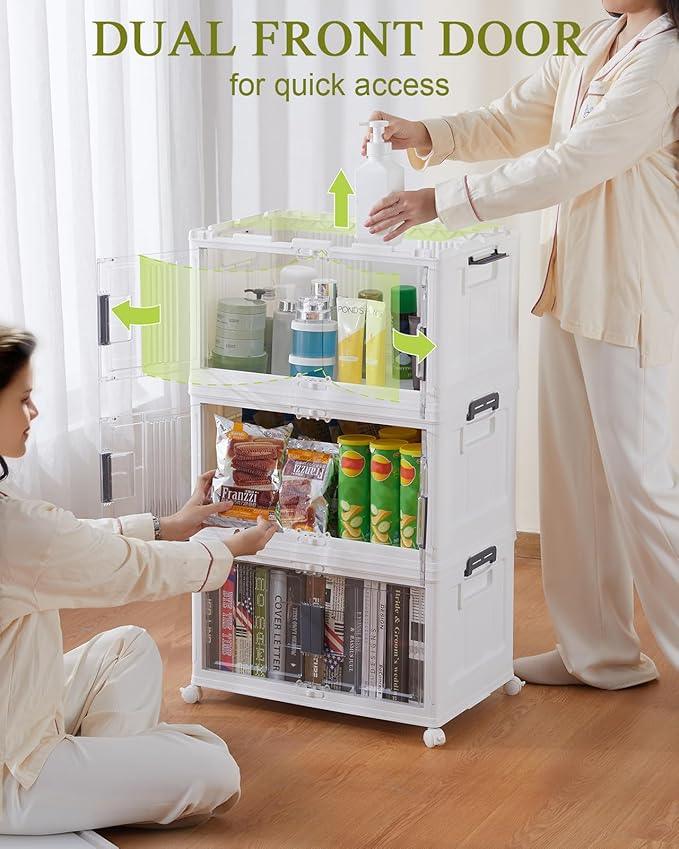OlarHike 48QT Stackable Storage Bins with Lids - Folding Storage Boxes with Doors and Wheels, Collapsible Plastic Storage Organizer for Closets, Storage and Organization, 6 Pack Cubes - NeatNest