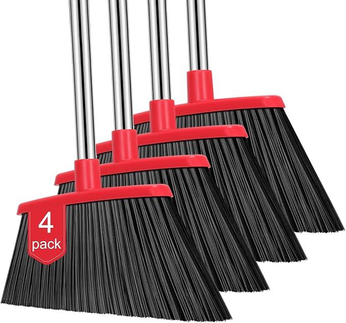 NACENA Heavy Duty Broom, 55 Inch Long Handle Outdoor Large Angle Brooms, Commercial Broom for Sweeping Indoor, for Home Garage Kitchen Office Courtyard Lobby Patio Lawn Concrete, 4 Pack (Black&Red) - NeatNest