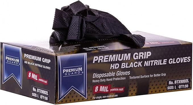 Premium Guard - Nitrile Gloves Heavy Duty 8 Mil Disposable, Powder Free, Black, 50 Gloves per Box (X-Large) - NeatNest