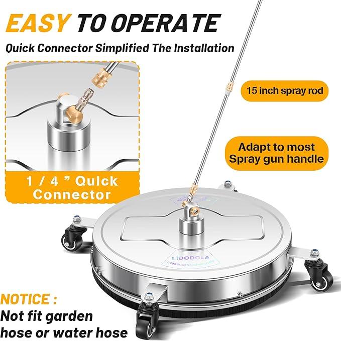 19" Pressure Washer Surface Cleaner with 4 Wheels - Stainless Steel Surface Cleaner for Pressure Washer Attachment for Concrete, Patio, Sidewalk, Deck, Driveways and Daily Washing - PWS 19 - NeatNest