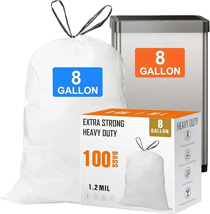 8 Gallon Drawstring Trash Bags 100 Count 1.2 Mils Heavy Duty Medium Garbage Liners Unscented Fit 30 Liter 8 Gallon Trash Bin for Home Office Kitchen Bathroom Bedroom - NeatNest