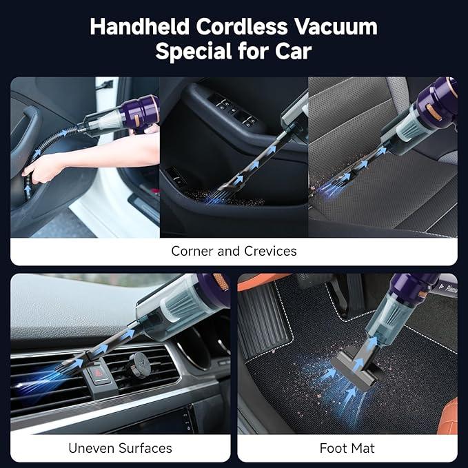 Handheld Vacuum Cordless, Car Vacuum Cleaner with High Power Strong Suction, Compressed Air Dusters with LED Light, Mini Portable Hand Vacuum Blower for Home, Pet (Navy) - NeatNest