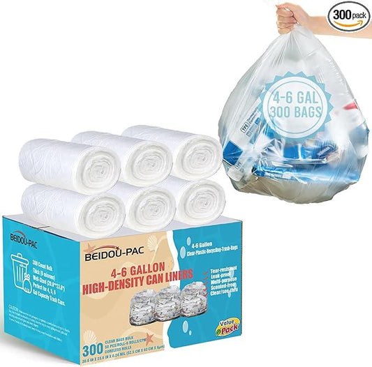 4-6 Gallon Trash Bags, 300 Count Bulk, Clear Plastic Recycling Bags, Multi-purpose Garbage Bags for Business Home Bathroom Kitchen Commercial and Industrial - NeatNest