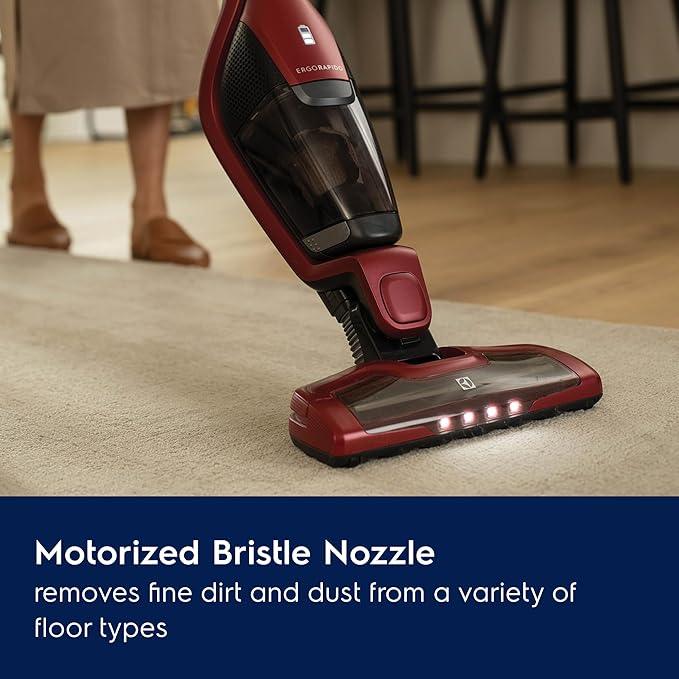 Electrolux Ergorapido Pet Cordless 2-in-1 Vacuum Cleaner with Motorized Pet Nozzle for Easy Pet Hair Removal, 48-Minute Run Time, 2 Power Modes, Chili Red - NeatNest