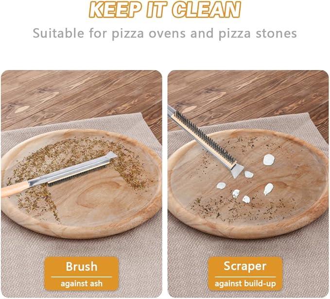 Aolso Pizza Oven Brush, 26" Brush and Stainless Steel Scraper for Pizza Stone, BBQ Grill Cleaning Brush Non Scratch Heat Proof Stainless Steel Bristles with Screwdriver for Pizza Oven Accessories - NeatNest