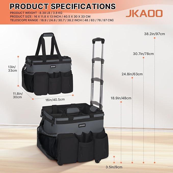 Large Rolling Cleaning Caddy Bag with Detachable Trolley, Waterproof Cleaning Caddy on Wheels for Housekeepers, Cleaning Cart Supplies Organizer for Home,Car,Office,Picnic(Gray)(InPatent) - NeatNest