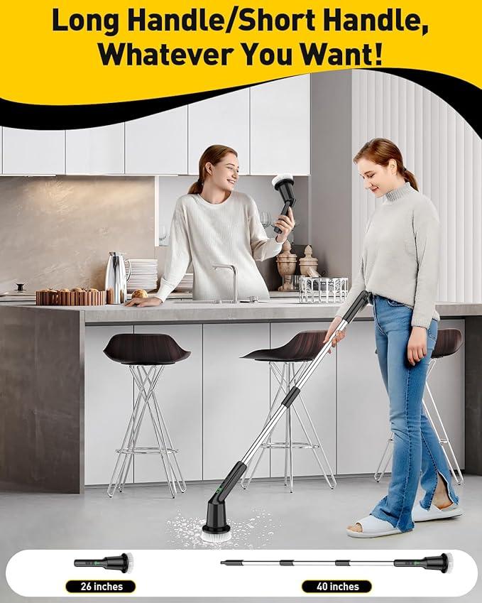 Electric Spin Scrubber for Cleaning Bathroom, Shower Scrubber Cordless Cleaning Brush with IPX7 Waterproof & 2 Speed, 3 Brush Heads, Bathroom Cleaning Supplies for Toilet Shower Tub Black - NeatNest