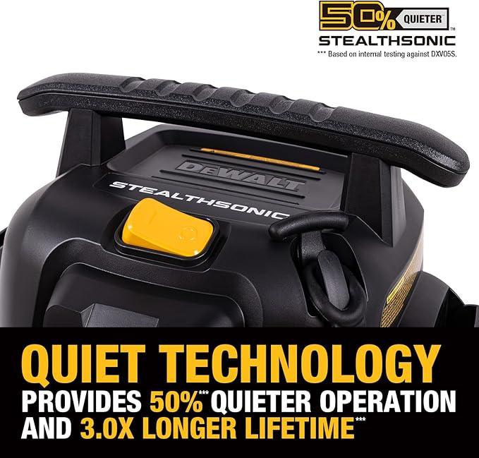 DEWALT 5 Gallon STEALTHSONIC Shop Vacuum Wet and Dry, Powerful Suction & Portable Shop Vac with Attachments, Ultra Quiet Wet Dry Vacuum for Home, Garage, Car, Workshop, Jobsite, DXV05S-QT, 4 Peak HP - NeatNest