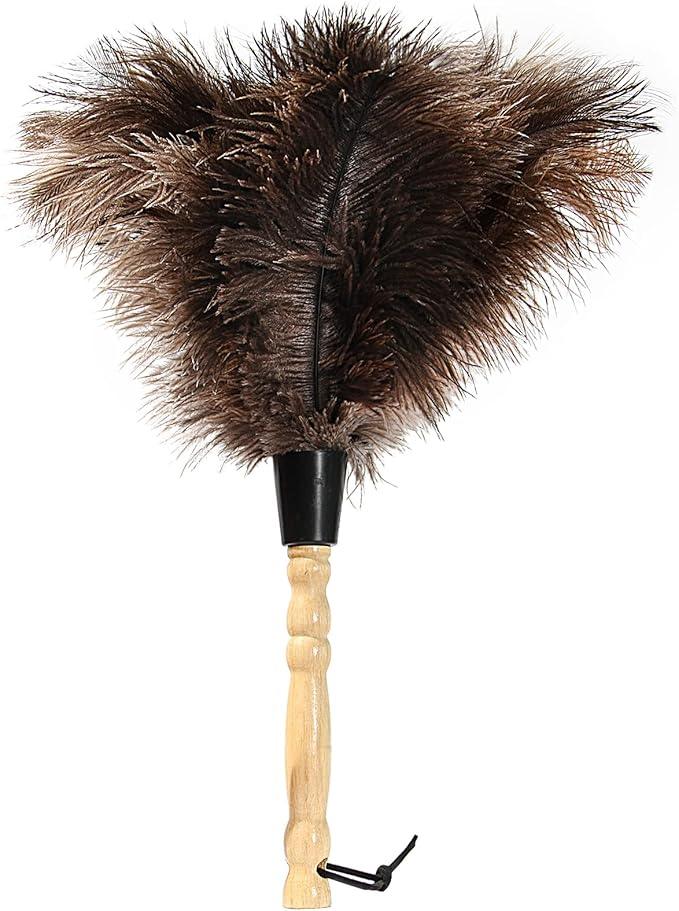 Ostrich Feather Duster 14 inch Feather Duster Fluffy Natural Genuine Ostrich Feathers with Wooden Handle and Eco-Friendly Reusable Handheld Ostrich Feather Duster for Cleaning Supplies - NeatNest
