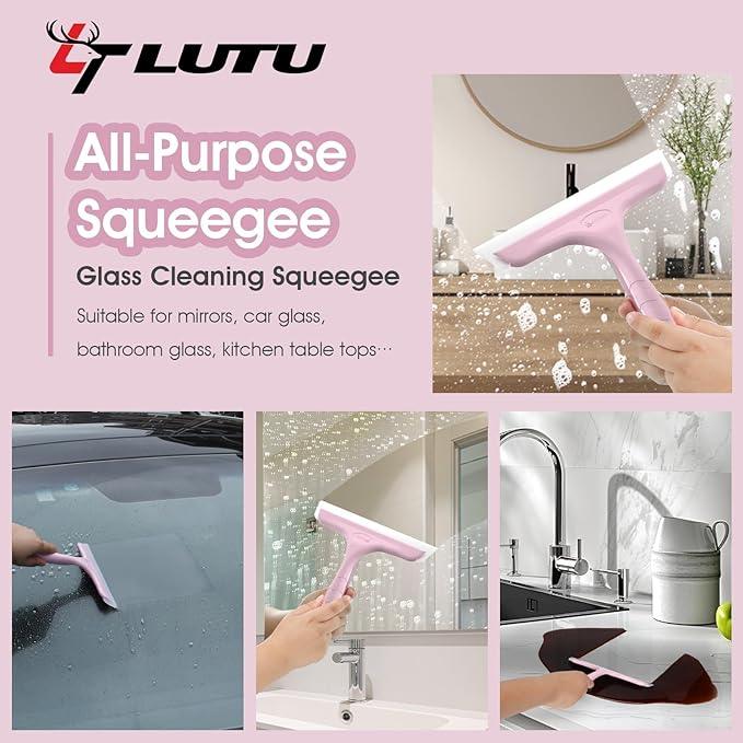 Shower Squeegee for Glass Doors, Bathroom Squeegee for Shower, Mini Window Squeegee, Home Bathroom Silicone Cleaner Tool, Suitable for Bathroom, Kitchen, Tile, Mirror, Car Glass, 8in Rose Pink - NeatNest