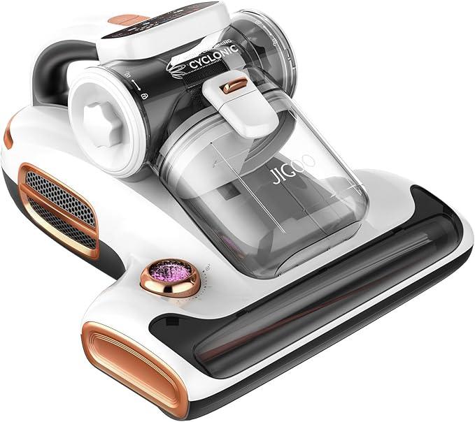 JIGOO T600 Mattress Vacuum Cleaner with UV-C Light, 15Kpa Suction 700W Powerful Double-Cup Handheld Vacuums, Bed Cleaner with Smart Dust Sensor, Ultrasonic, Heating Tech, MIF Filter, White - NeatNest