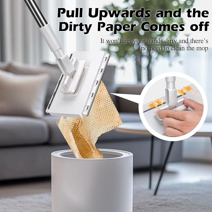 Mini Sweeper Mop,Masthome Reusable Clamp Mop with Short Stainless Steel Handle,1 Second Installation,Flat Dust Mops for House Wall,Bathroom, Windows, Corners, Includes 1 Sweeping Cloth - NeatNest