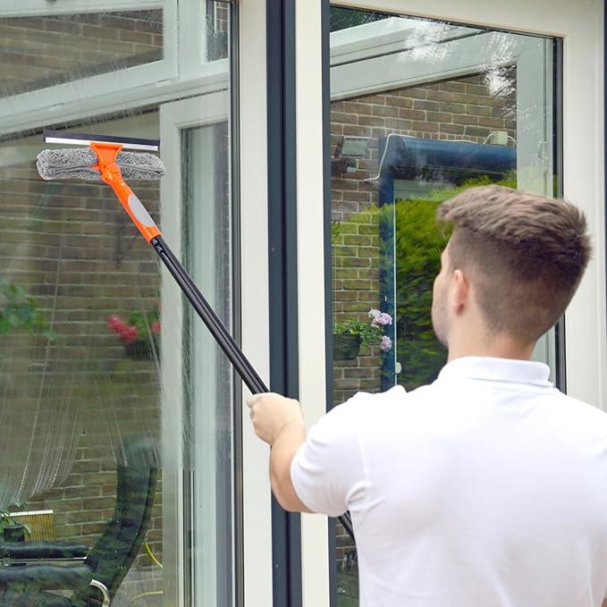 Window Cleaner Tool for Home, 59.5'' Squeegee Kit for Car Windshield, Shower Door, Mirror Cleaning, 2 in 1 Outdoor Glass Washer with Extension Pole - NeatNest