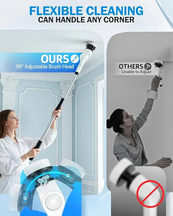 Electric Spin Scrubber, 3-Speed Cordless Shower Scrubber with 90° Adjustable & 10 Replaceable Brush Heads, 90 Mins Runtime & Full-Body IPX7 Waterproof Shower Cleaner Brush with Long Handle - NeatNest