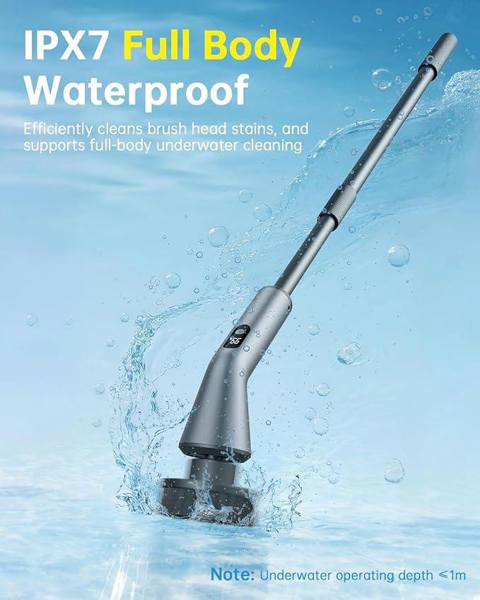 Electric Spin Scrubber, IPX7 Waterproof Dual Speed Cordless Cleaning Brush with 7 Brush Heads, Extendable Long Handle Shower Scrubber for Bathroom Shower Bathtub Glass Tub Tile Floor Car - NeatNest