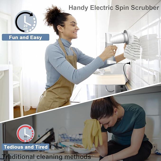 Electric Spin Scrubber, Bathroom Shower Electric Scrubber for Cleaning Tub/Tile/Floor/Sink/Window, Power Cleaning Brush Rechargeable Cordless with 4 Replaceable Cleaner Brush Heads - NeatNest