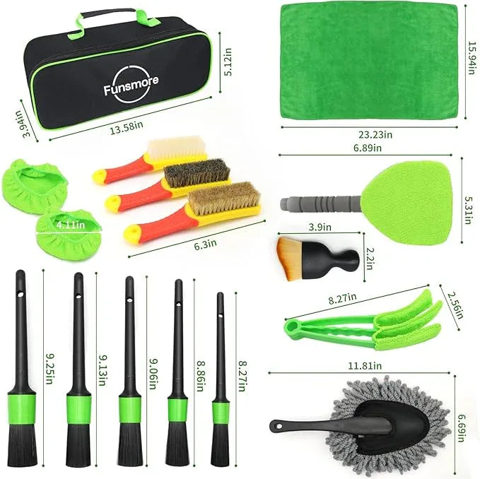 Funsmore 18Pcs Car Detailing Kit, Interior Car Cleaning Kit, Leather & Textile Car Interior Brush, Car Detailing Brush Set with Windshield Cleaning Tool Complete Car Interior Care Kit - NeatNest