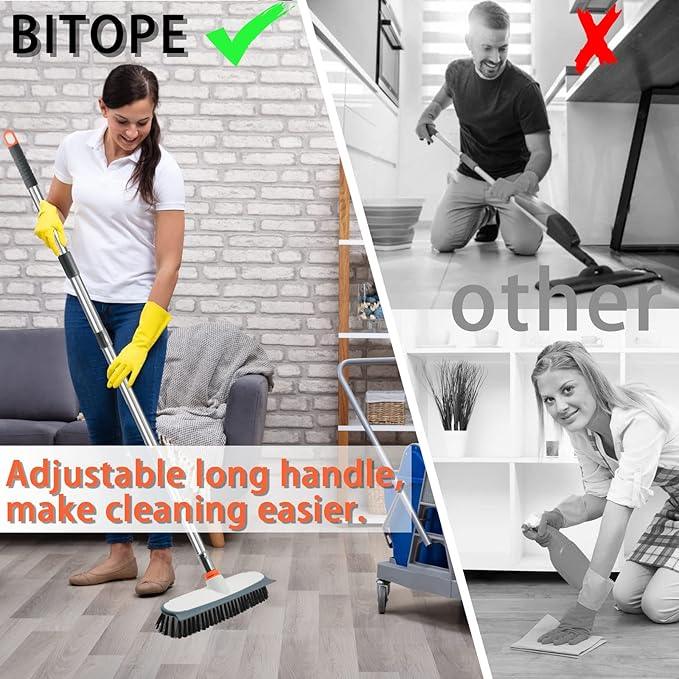 Heavy Duty Floor Scrub Brush and Grout Cleaner Tool with Long Handle Deck Brush with Stiff Bristles Outdoor Scrubber for Cleaning Deck Tile Kitchen Swimming Pool Bathroom(2 Pack Brush Head) - NeatNest