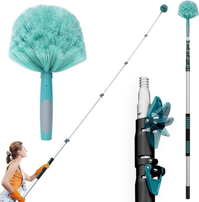 30 Feet High Reach Cobweb Duster with 6-24Ft Extension Pole, Webster Cobweb Duster with 5-Stage Telescopic Aluminum Pole, Spider Web Brush for Outdoor & Indoor Cleaning - Soft Bristles. - NeatNest