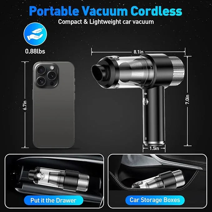 Mini Vacuum Cleaner, 16000PA Car Vacuum Cleaner Portable Cordless with LED Light, 4 in 1 Air Duster and Handheld Small Vacuum Rechargeable for Car, Home, Office, Pet（Black） - NeatNest