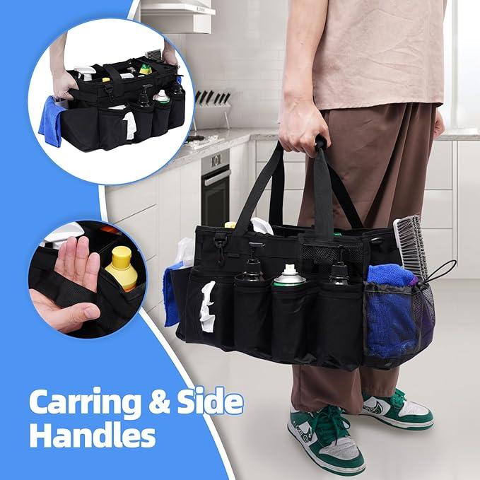Large Cleaning Supplies Bags for Housekeepers, Professional Wearable Cleaning Supply Caddy for House Cleaners Detail Car Cleaning Supplies Organizer Tote with Handle, Black - NeatNest