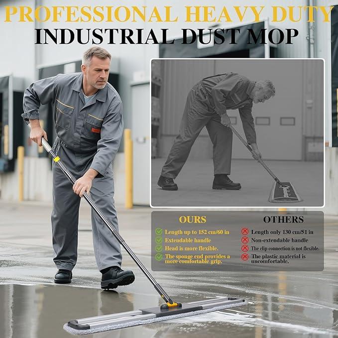 Masthome 36" Commercial Mop, Heavy Duty Industrial Floor Mop with 3 Microfiber Pads, 60" Adjustable Large Dust Mop,Wet Dry Flat Mops for Office Garage Warehouse Factory Mall - NeatNest
