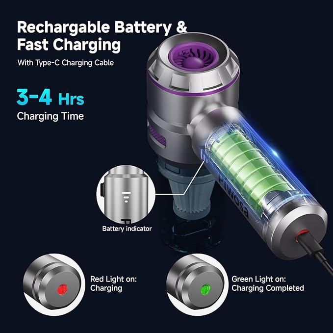 Handheld Vacuum Cordless, Car Vacuum Cleaner with Brushless Motor, Strong Suction Vacuum & Compressed Air Dusters with LED Light, Type C Port, Wireless Mini Portable Hand Vacuum Blower for Home, Pet - NeatNest