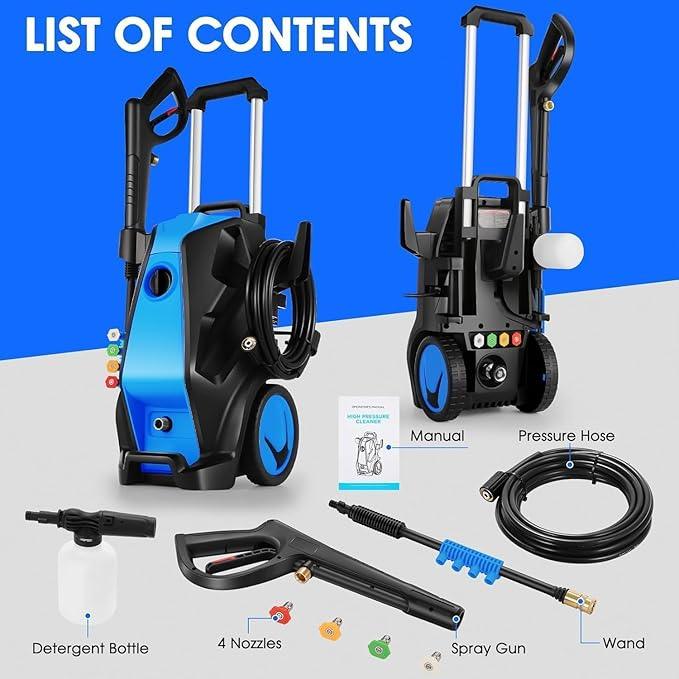 5000PSI Pressure Washer, Heavy Duty Power Washer with Foam Cannon, 4 Nozzle Tips,33FT Hose and Soap Bottle for Home/Cars/Driveways/Patios/Decks/Fences - NeatNest
