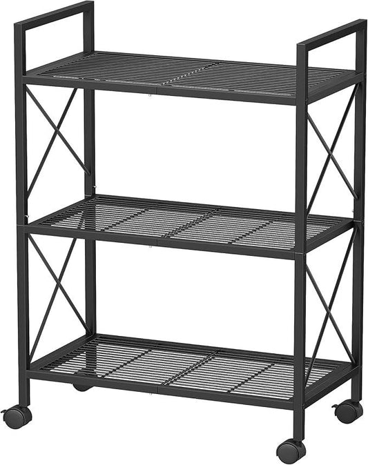 SONGMICS 3-Tier Metal Storage Rack with Wheels, Mesh Shelving Unit with X Side Frames, 23.6-Inch Width, for Entryway, Kitchen, Living Room, Bathroom, Industrial Style, Black UBSC163B01 - NeatNest
