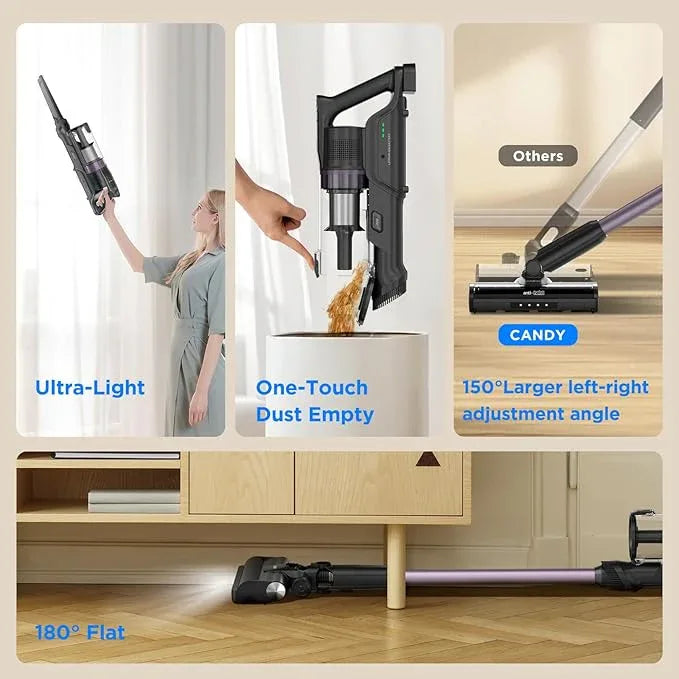 Candy Cordless Vacuum Cleaner,45Mins Vacuum Cleaners for Home,Stick Strong Suction Vacuum,Self-Standing,Removeable Battery,Anti-tangle,One Click Clean,Handheld for Pet Hair,Hardwood Floors,Carpets,Car - NeatNest