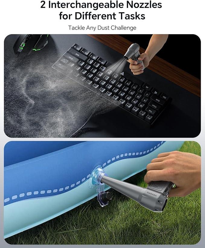 Compressed Air Duster, 300000RPM Powerful Electric Air Duster Rechargeable with LED Light and Brushless Motor, 4-Gear Cordless Mini Air Blower for Keyboard, Computers, Car, Outdoors (Silver Gray) - NeatNest