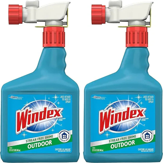 Windex Outdoor Window and Glass Cleaner for Hose Ammonia Free, Concentrated Formula for Deep Outdoor Clean, Patio Cleaner, Compatible With All Hoses, 32 Fl Oz (Pack of 2) - NeatNest