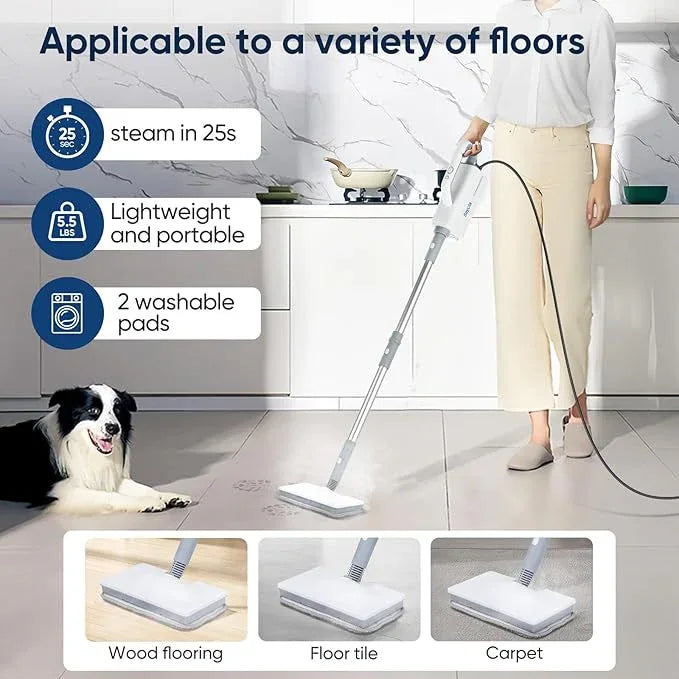 Steam Mop for Floor Cleaning, Steam Cleaner for Home with Handheld 6-in-1 Multi-function Attachments for Hardwood Floors, Clothes, Windows, Tiles Grout, Furniture Cleaning (White-Gray) - NeatNest