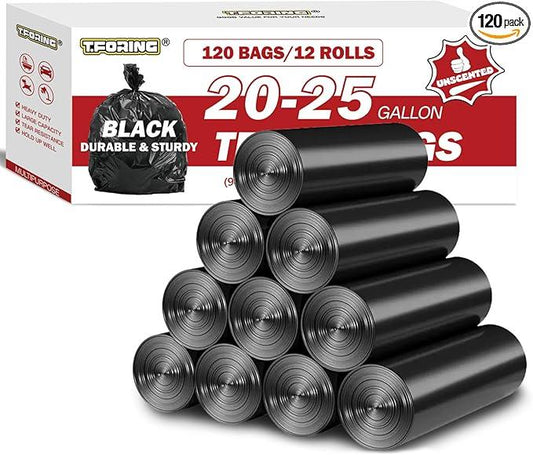 Black Trash Bags 20-25 Gallon 120 Count - 30" x 33" Large Kitchen Garbage Bags, 20+ Gallon Trash Can Liners Unscented, Multipurpose for Home, Office, Daily Household Use - NeatNest