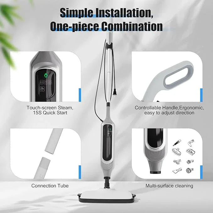 12 in 1 Steam Mop, Detachable Handheld Steam Cleaner for Home, 23FT Cord, for Hardwood Floor Cleaning, Tile, Carpet, Furniture, Clothes, Windows, Grey - NeatNest
